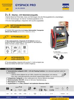 GYS GYSPACK PRO 026155 Netzunabhängiges Starthilfegerät + Stromquelle 12V -Heimwerkzeug Geschäft 026155 td5adec599c961d