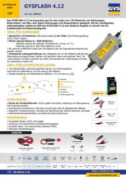 GYS GYSFLASH 4.12 4 12 029422 Batterieladegerät Automatisch 12V Ladeerhaltung -Heimwerkzeug Geschäft 029422td5ae1cb1d9279b