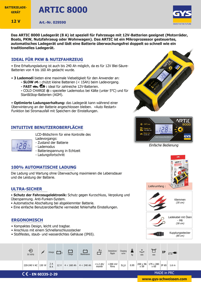 GYS ARTIC 8000 029590 Automatisches Batterieladegerät 12V Ladeerhaltung 7 GYS ARTIC 8000 029590 Automatisches Batterieladegerät 12V Ladeerhaltung – Bild 5