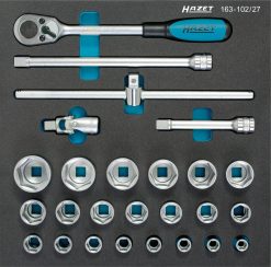 HAZET Steckschlüsselsatz 12,5mm 1/2 Zoll Außen-Sechskant-Tractionsprofil 26-teilig 163-102/27