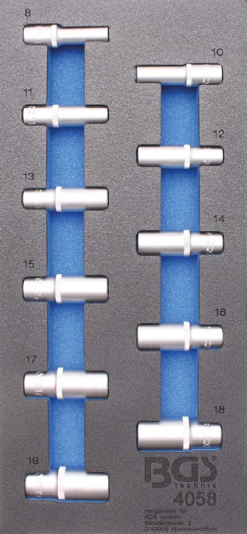 BGS Werkstattwageneinlage 1/3: Steckschlüssel-Einsätze Sechskant | Tief | 11-tlg. – 4058