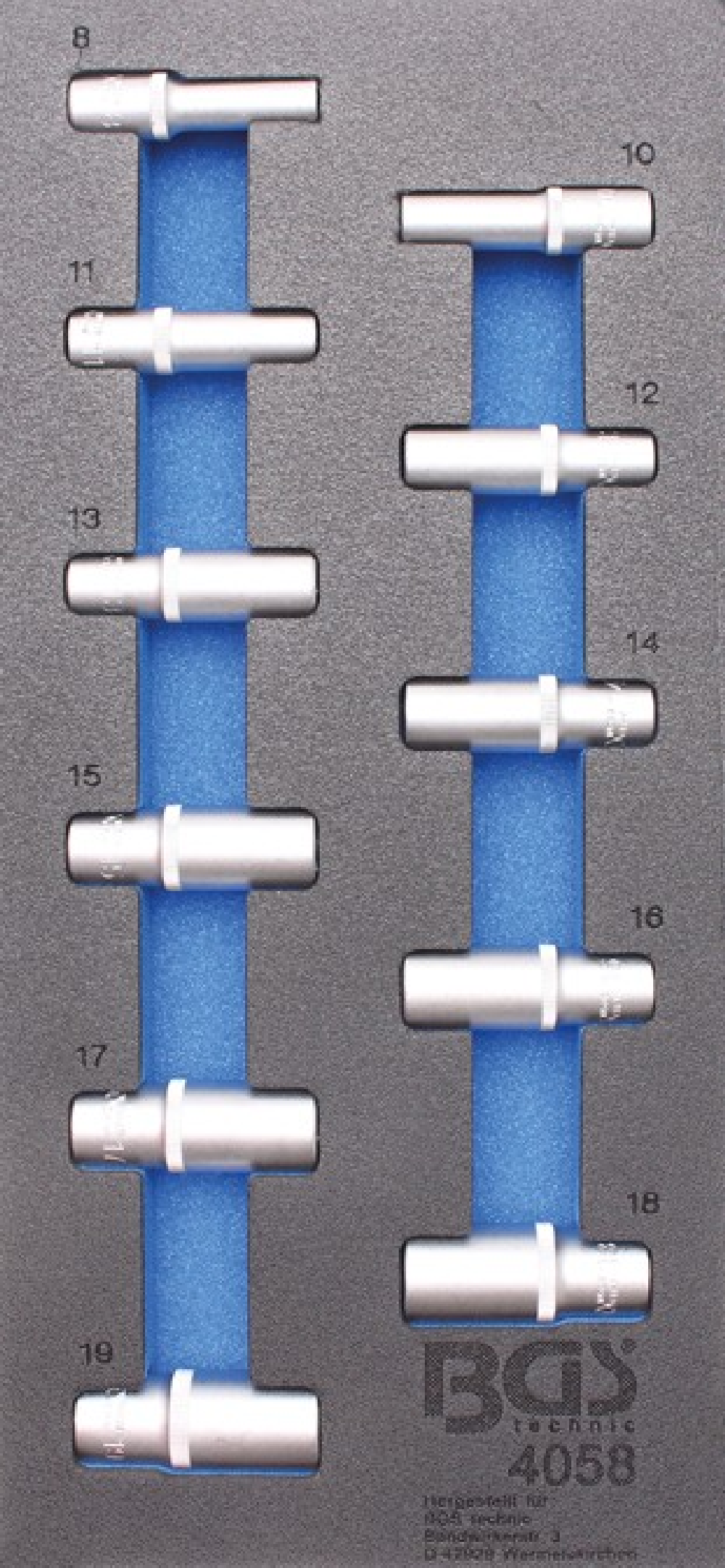 BGS Werkstattwageneinlage 1/3: Steckschlüssel-Einsätze Sechskant | Tief | 11-tlg. – 4058 3 BGS Werkstattwageneinlage 1/3: Steckschlüssel-Einsätze Sechskant | Tief | 11-tlg. – 4058