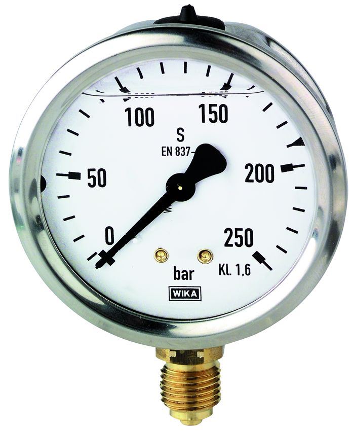 Riegler Glyzerinmanometer, CrNi-Stahl, G 1/4 Unten, 0 - 10,0 Bar, Ø 63 3 Riegler Glyzerinmanometer, CrNi-Stahl, G 1/4 Unten, 0 - 10,0 Bar, Ø 63