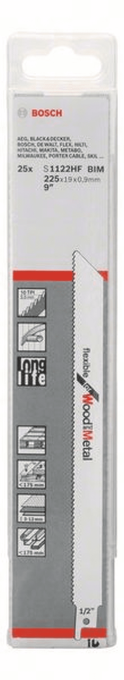 Bosch Säbelsägeblatt S 1122 HF Flexible For Wood And Metal 25er-Pack 2608657560