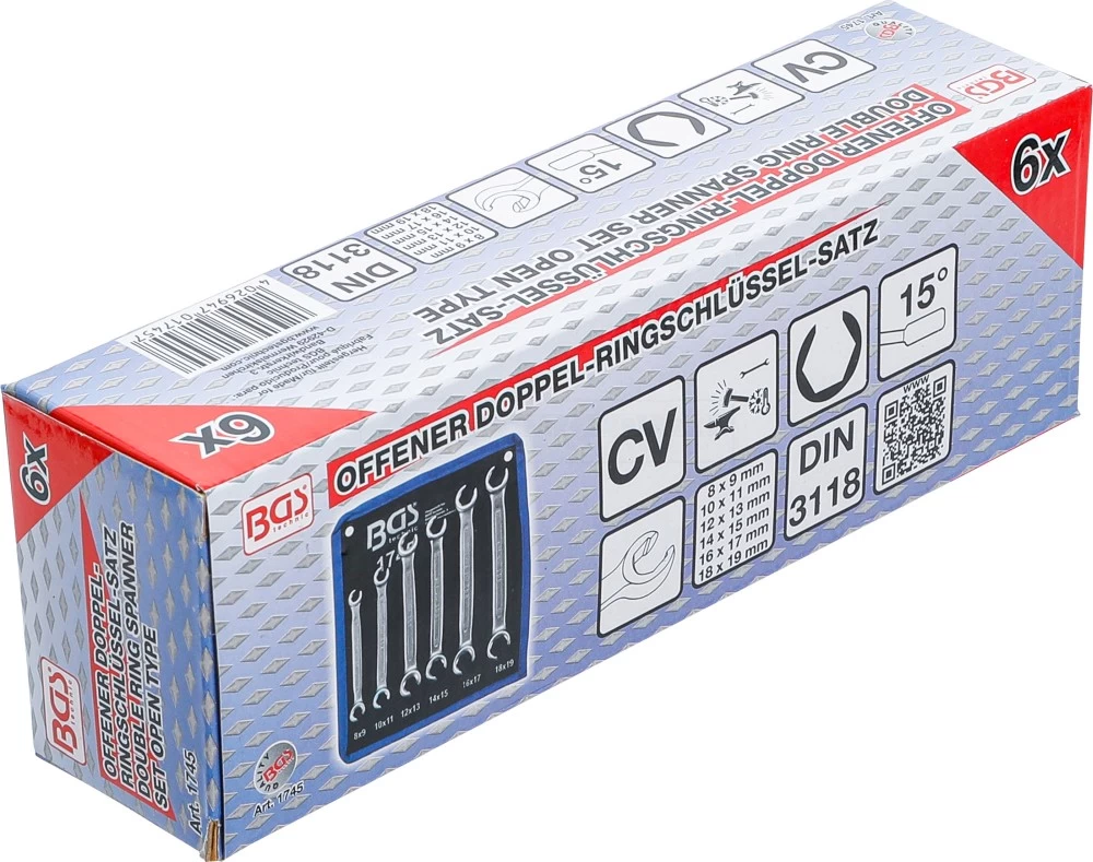 BGS Offener Doppel-Ringschlüssel-Satz | SW 8 X 9 - 18 X 19 Mm | 6-tlg. – 1745 8 BGS Offener Doppel-Ringschlüssel-Satz | SW 8 X 9 - 18 X 19 Mm | 6-tlg. – 1745 – Bild 6