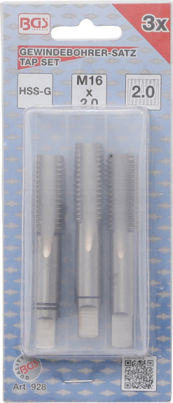 BGS Gewindebohrer-Satz | Vor-, Mittel- Und Fertigschneider | M16 X 2,0 | 3-tlg. – 928 -Heimwerkzeug Geschäft bgs 928 003