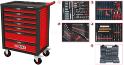 KS Tools RACINGline SCHWARZ/ROT Werkstattwagen Mit 7 Schubladen Und 515 Premium-Werkzeugen - 826.7515