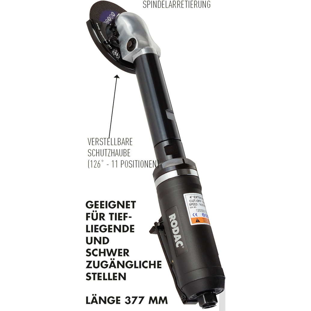 RODAC Druckluft Langhals Winkelschleifer RC261 RC 261 377mm Länge Für 100mm Trennscheiben 3 RODAC Druckluft Langhals Winkelschleifer RC261 RC 261 377mm Länge Für 100mm Trennscheiben